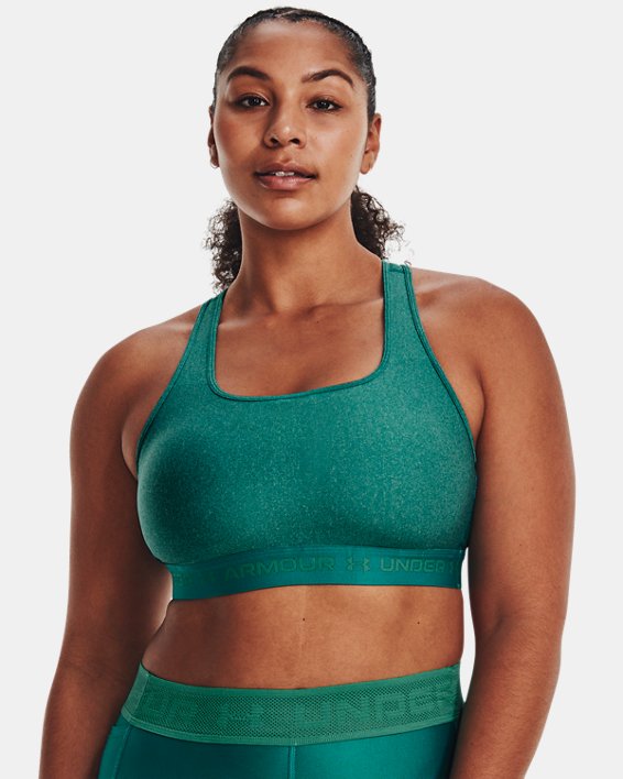 Women's Armour® Mid Crossback Heather Sports Bra in Green image number 3